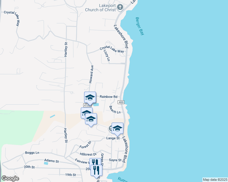 map of restaurants, bars, coffee shops, grocery stores, and more near 2645 Beach Lane in Lakeport