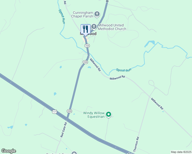 map of restaurants, bars, coffee shops, grocery stores, and more near 2370 Millwood Road in Boyce