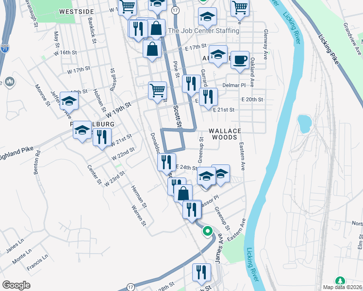 map of restaurants, bars, coffee shops, grocery stores, and more near in Covington
