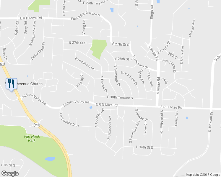 map of restaurants, bars, coffee shops, grocery stores, and more near 2928 South Cochise Drive in Independence