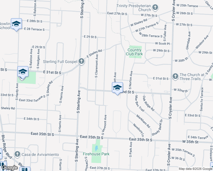 map of restaurants, bars, coffee shops, grocery stores, and more near 3113 South Vermont Avenue in Independence