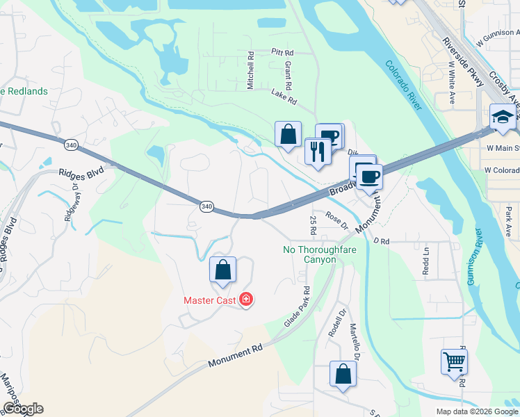 map of restaurants, bars, coffee shops, grocery stores, and more near 401 East Mayfield Drive in Grand Junction