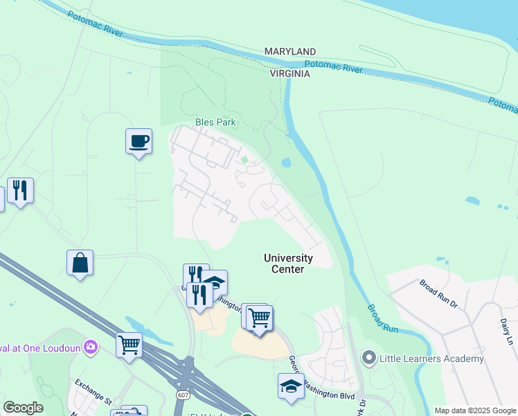 map of restaurants, bars, coffee shops, grocery stores, and more near 19932 Fieldgrass Square in Ashburn