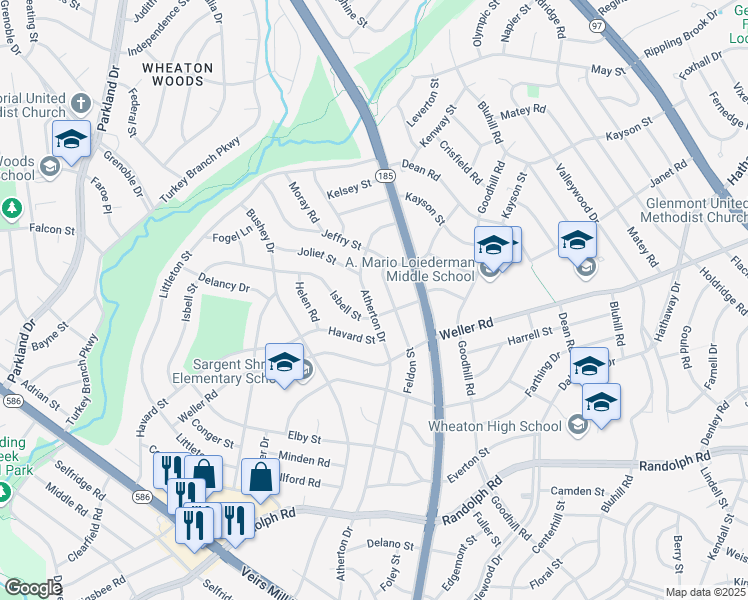 map of restaurants, bars, coffee shops, grocery stores, and more near 12705 Atherton Drive in Silver Spring