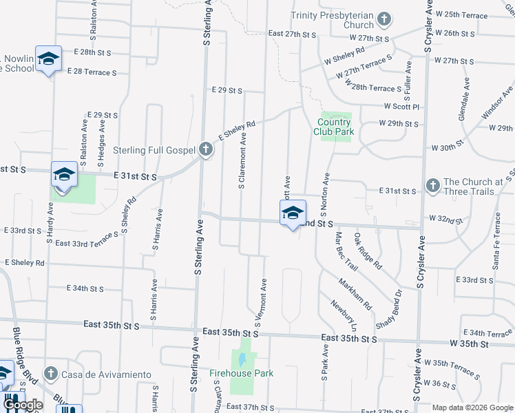 map of restaurants, bars, coffee shops, grocery stores, and more near 3113 South Vermont Avenue in Independence