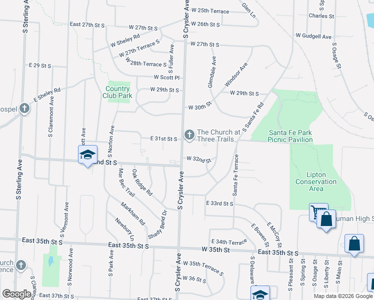 map of restaurants, bars, coffee shops, grocery stores, and more near 3121 South Crysler Avenue in Independence