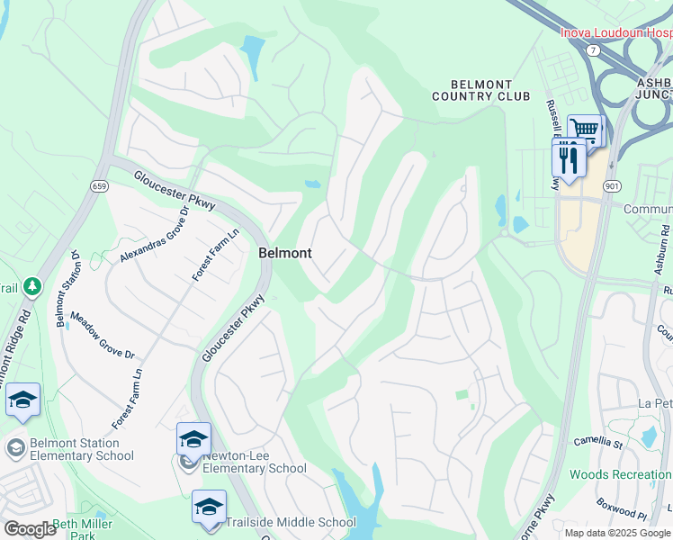 map of restaurants, bars, coffee shops, grocery stores, and more near 19926 Mizner Terrace in Ashburn
