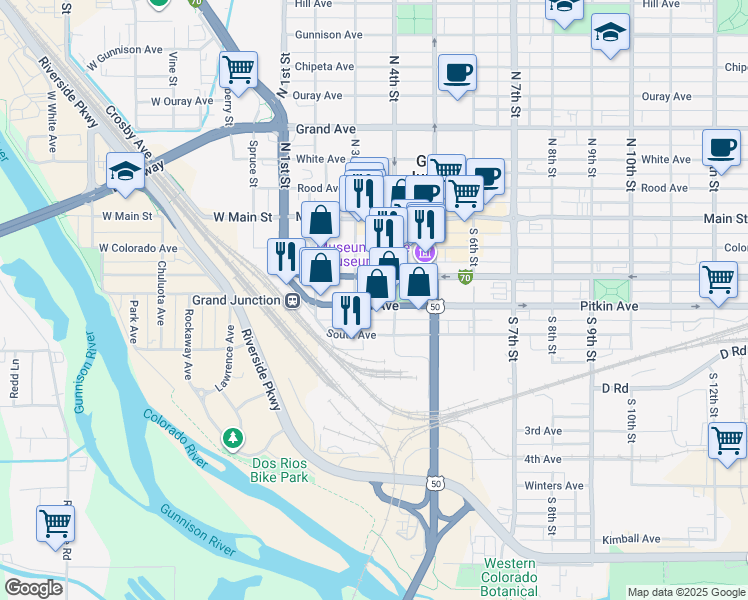 map of restaurants, bars, coffee shops, grocery stores, and more near 328 Pitkin Avenue in Grand Junction
