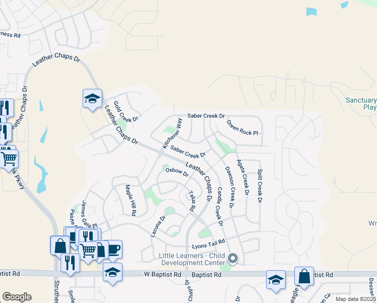 map of restaurants, bars, coffee shops, grocery stores, and more near 741 Saber Creek Drive in Monument