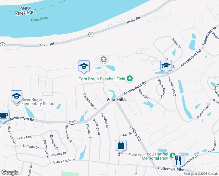 map of restaurants, bars, coffee shops, grocery stores, and more near 1029 Carpenter's Trce in Villa Hills