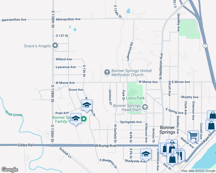 map of restaurants, bars, coffee shops, grocery stores, and more near 457 Arthur Avenue in Bonner Springs