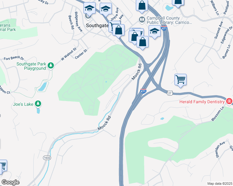 map of restaurants, bars, coffee shops, grocery stores, and more near 926 Ravine Circle in Southgate