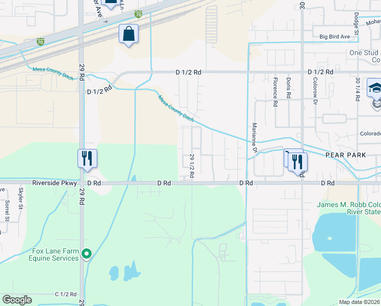 map of restaurants, bars, coffee shops, grocery stores, and more near 407 1/2 29 1/2 Road in Grand Junction