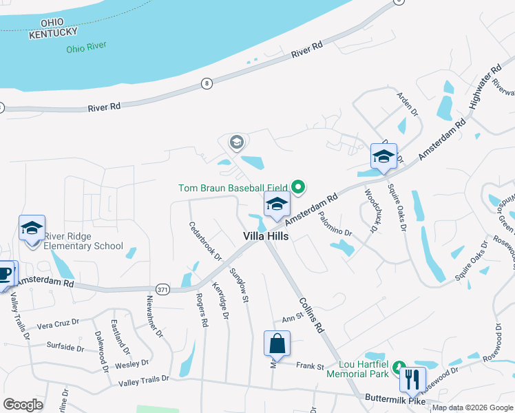 map of restaurants, bars, coffee shops, grocery stores, and more near 1029 Carpenter's Trce in Villa Hills