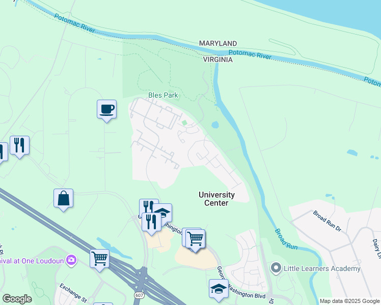 map of restaurants, bars, coffee shops, grocery stores, and more near 19924 Upland Terrace in Ashburn