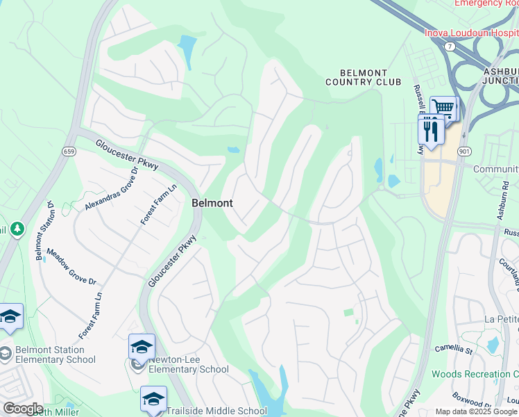 map of restaurants, bars, coffee shops, grocery stores, and more near 19916 Mizner Terrace in Ashburn