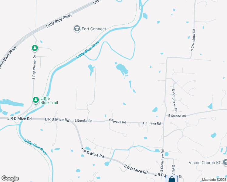 map of restaurants, bars, coffee shops, grocery stores, and more near 21708 East Eureka Road in Independence