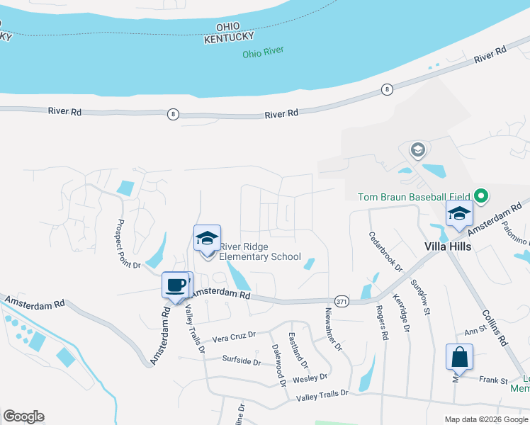 map of restaurants, bars, coffee shops, grocery stores, and more near 1037 Lauren Drive in Villa Hills
