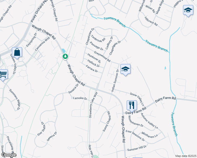 map of restaurants, bars, coffee shops, grocery stores, and more near 1300 Beltram Court in Odenton