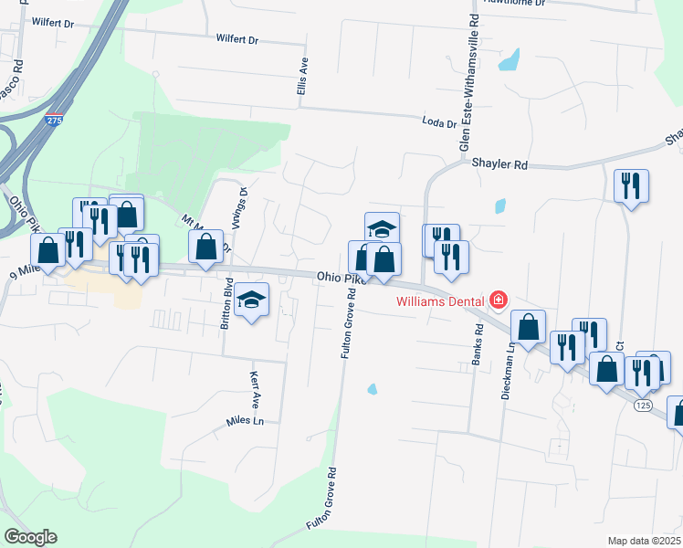 map of restaurants, bars, coffee shops, grocery stores, and more near 780 Ohio Pike in Cincinnati