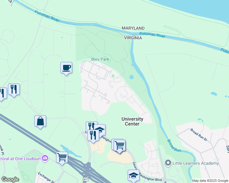 map of restaurants, bars, coffee shops, grocery stores, and more near 19921 Upland Terrace in Ashburn