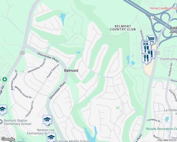 map of restaurants, bars, coffee shops, grocery stores, and more near 19912 Mizner Terrace in Ashburn