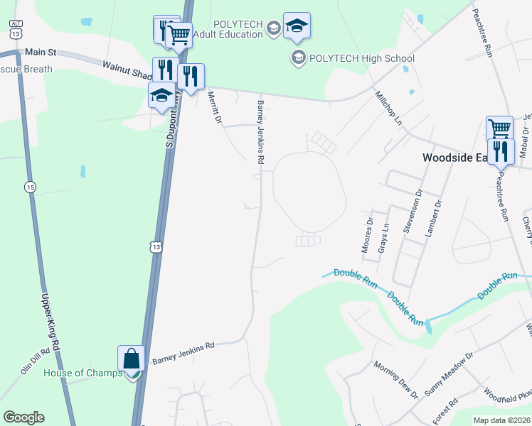 map of restaurants, bars, coffee shops, grocery stores, and more near 1020 Barney Jenkins Road in Felton