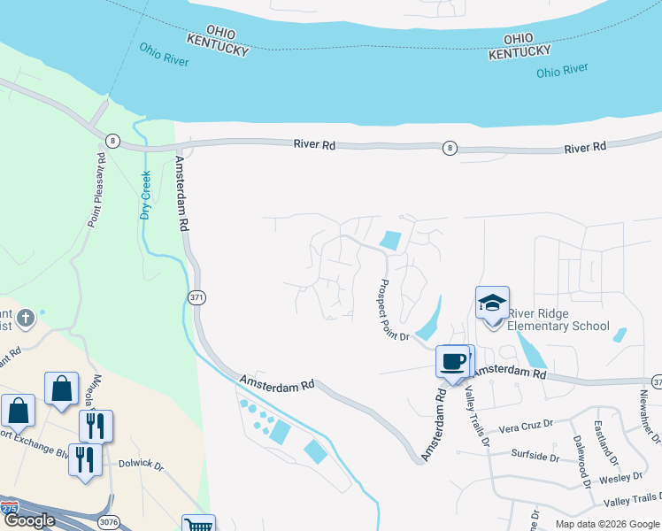 map of restaurants, bars, coffee shops, grocery stores, and more near 2828 Dry Ridge Court in Villa Hills