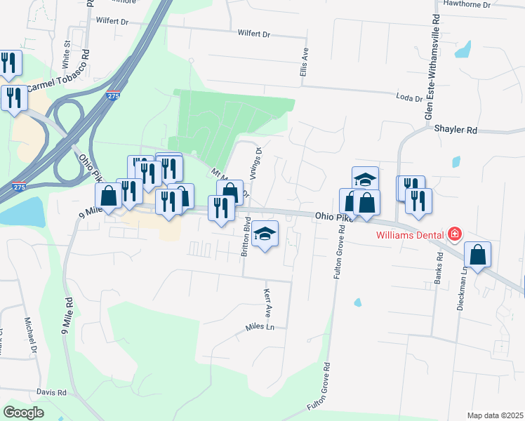 map of restaurants, bars, coffee shops, grocery stores, and more near in Clermont County