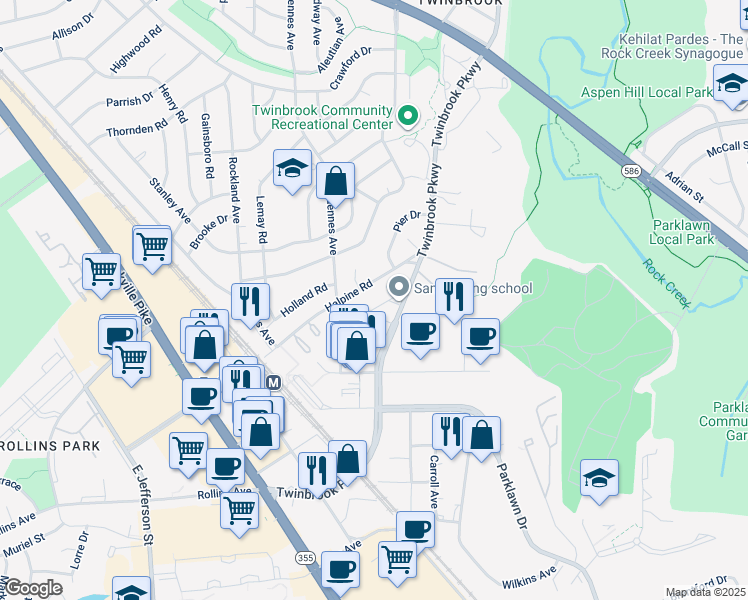 map of restaurants, bars, coffee shops, grocery stores, and more near 12720 Twinbrook Pkwy in Rockville