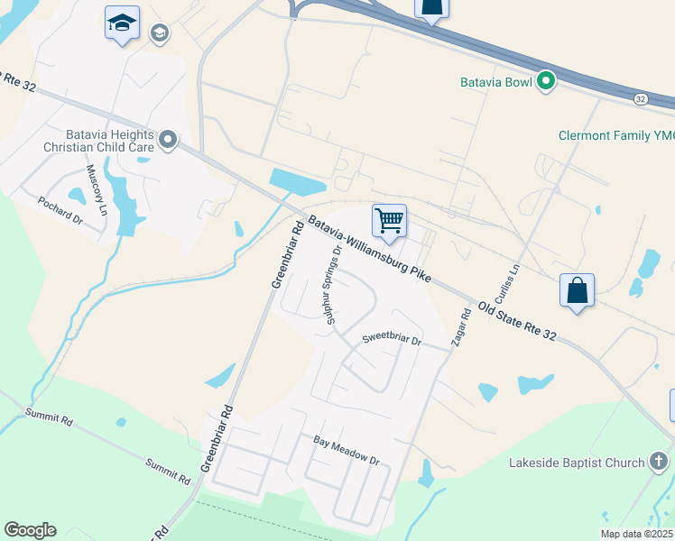 map of restaurants, bars, coffee shops, grocery stores, and more near 175 Savannah Circle in Batavia