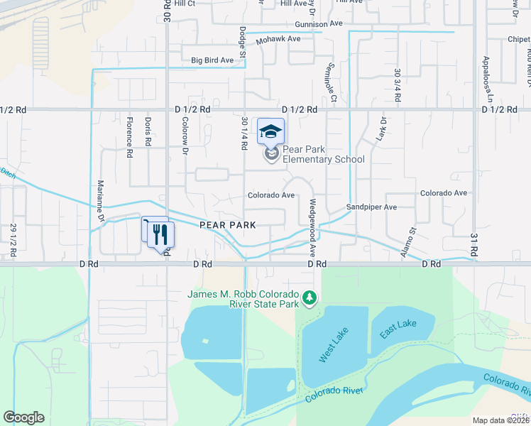 map of restaurants, bars, coffee shops, grocery stores, and more near 409 Bristol Court in Grand Junction