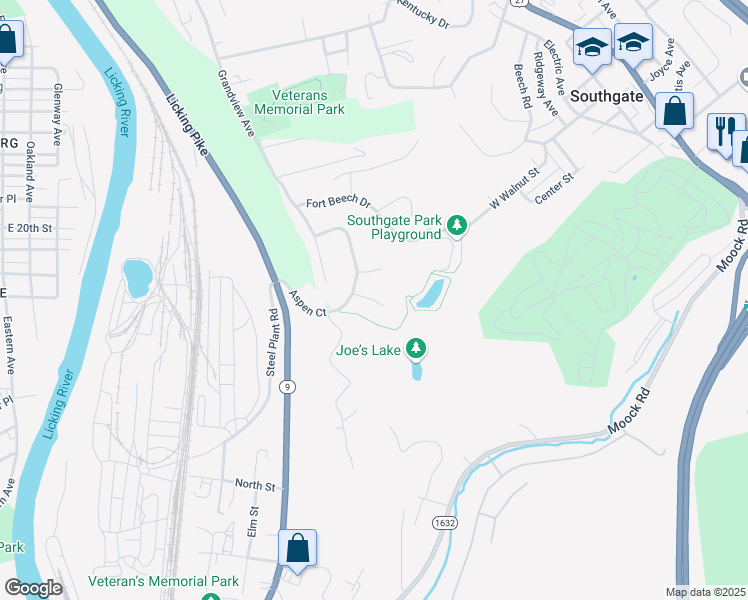 map of restaurants, bars, coffee shops, grocery stores, and more near 106 Frosty Court in Southgate