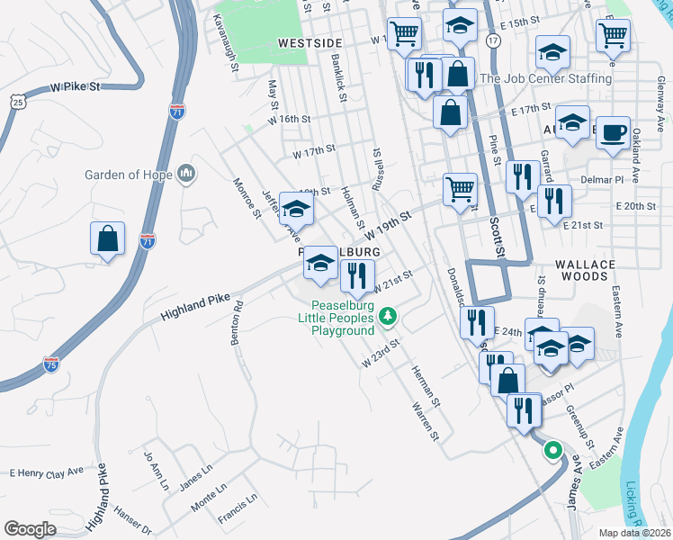 map of restaurants, bars, coffee shops, grocery stores, and more near 2005 Howell Street in Covington