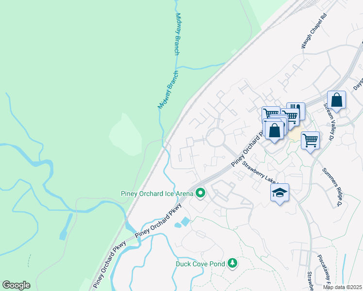 map of restaurants, bars, coffee shops, grocery stores, and more near 8757 Thornbrook Drive in Odenton