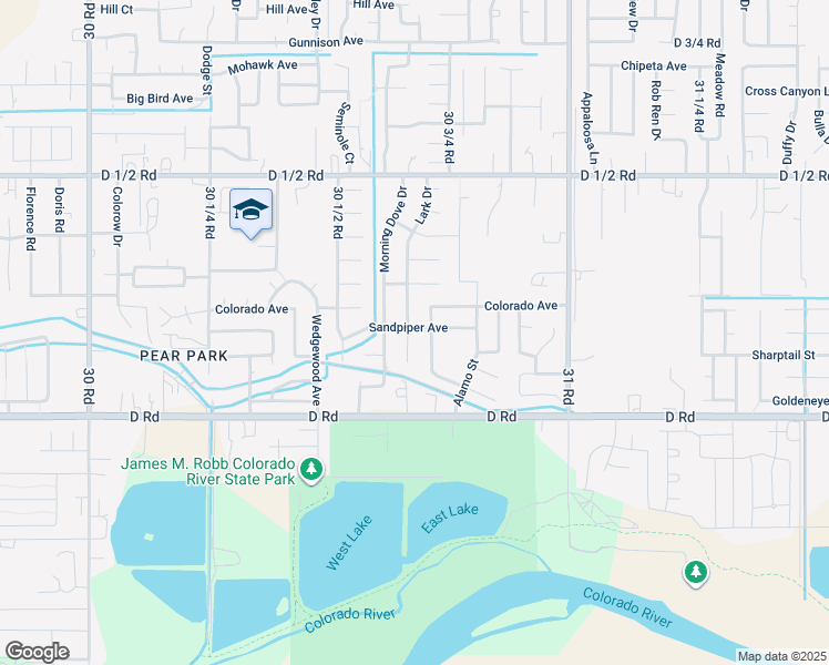 map of restaurants, bars, coffee shops, grocery stores, and more near 3065 Sandpiper Avenue in Grand Junction