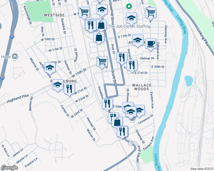 map of restaurants, bars, coffee shops, grocery stores, and more near 2020 Madison Avenue in Covington