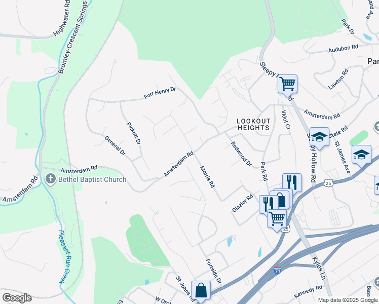 map of restaurants, bars, coffee shops, grocery stores, and more near 395 Morris Road in Fort Wright