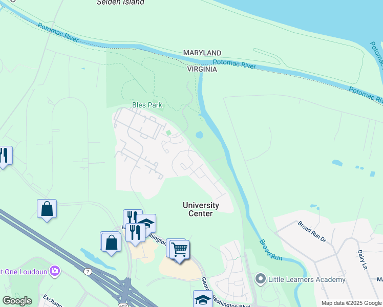 map of restaurants, bars, coffee shops, grocery stores, and more near 44945 Bourne Terrace in Ashburn