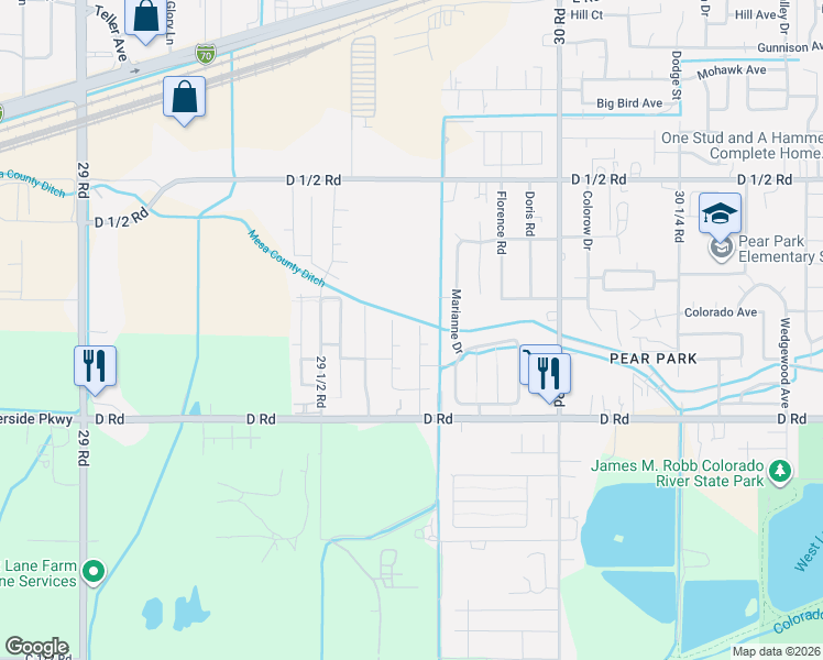 map of restaurants, bars, coffee shops, grocery stores, and more near 422 Broken Arrow Drive in Grand Junction