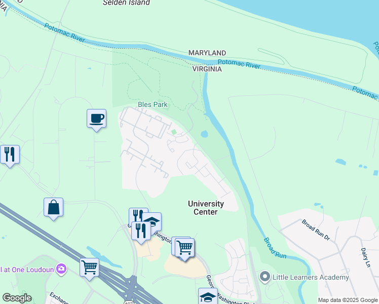 map of restaurants, bars, coffee shops, grocery stores, and more near 19884 Upland Terrace in Ashburn