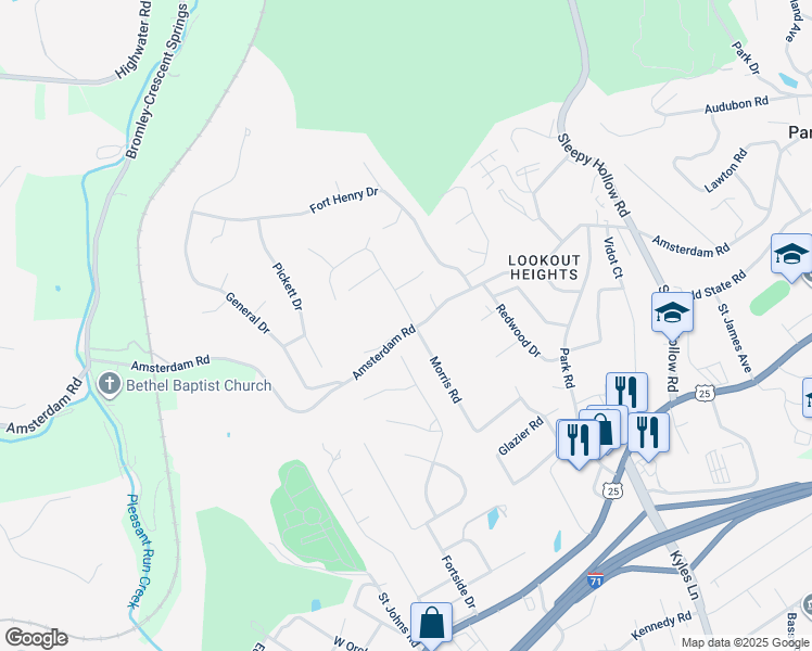 map of restaurants, bars, coffee shops, grocery stores, and more near 395 Morris Road in Fort Wright