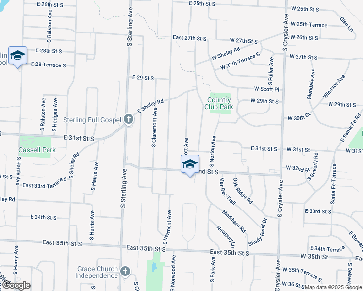 map of restaurants, bars, coffee shops, grocery stores, and more near 3038 South Scott Avenue in Independence