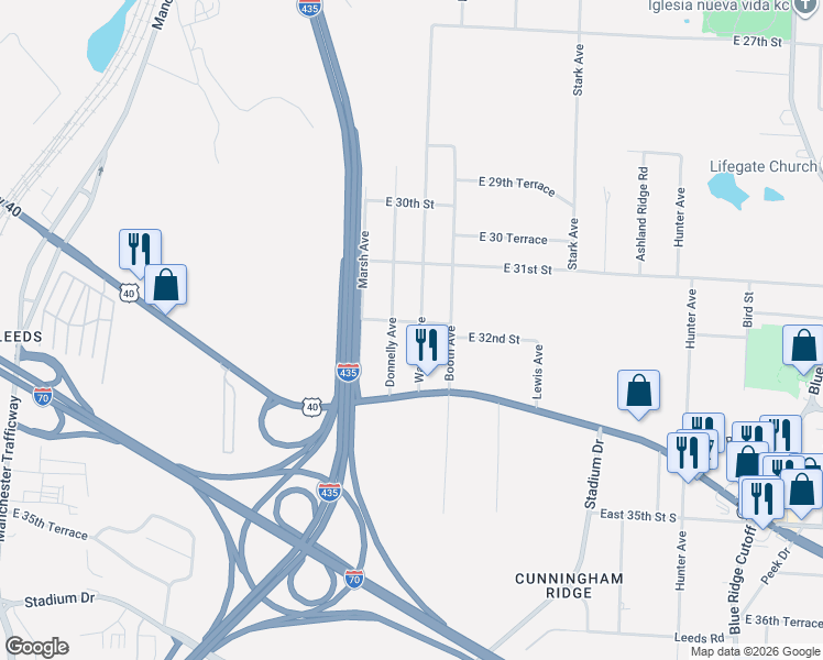 map of restaurants, bars, coffee shops, grocery stores, and more near 3123 Wallace Avenue in Kansas City