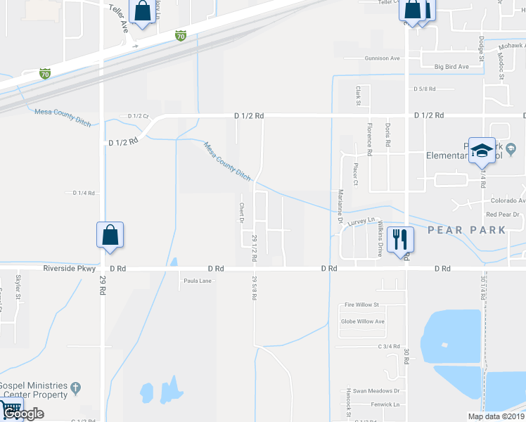 map of restaurants, bars, coffee shops, grocery stores, and more near 419 Bear Dance Drive in Grand Junction