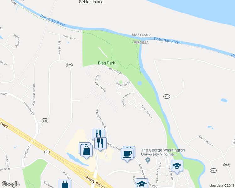 map of restaurants, bars, coffee shops, grocery stores, and more near 19907 Ridgecrest Square in Ashburn
