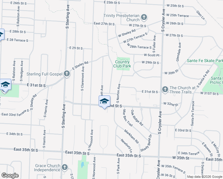 map of restaurants, bars, coffee shops, grocery stores, and more near 3019 South Norwood Avenue in Independence