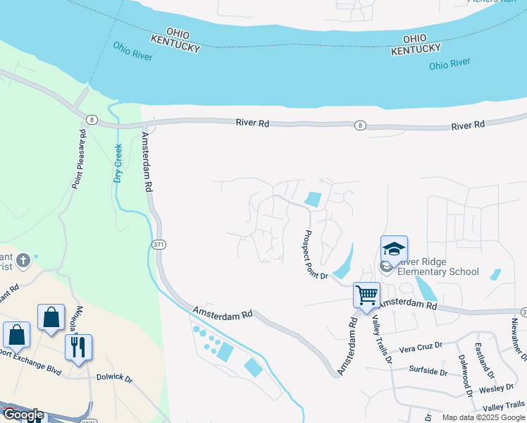 map of restaurants, bars, coffee shops, grocery stores, and more near 940 Outlook Ridge Lane in Villa Hills