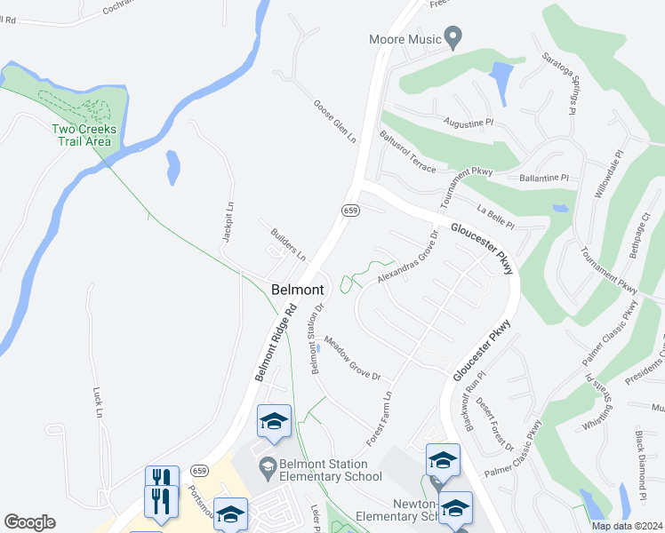 map of restaurants, bars, coffee shops, grocery stores, and more near 19946 Belmont Station Drive in Ashburn