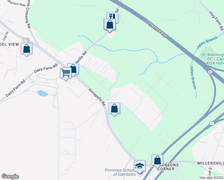 map of restaurants, bars, coffee shops, grocery stores, and more near 806 Maple Road in Gambrills